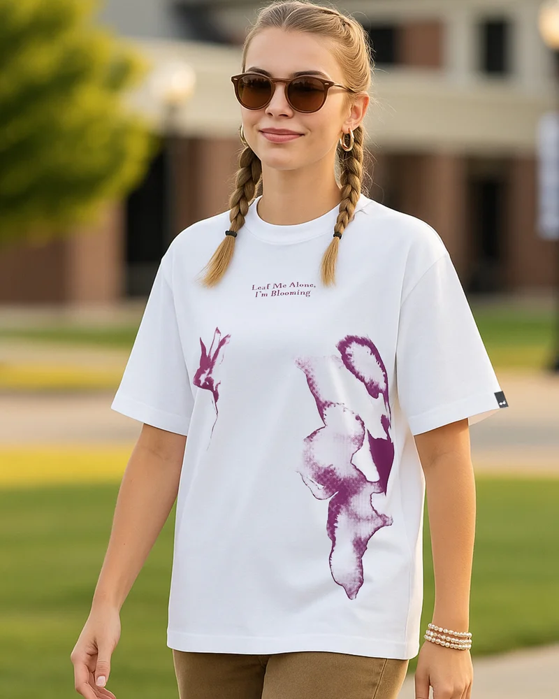 بيواكوف Women's White Trust The Process Graphic Printed Oversized T-shirt